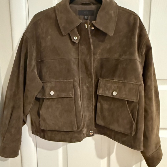 Viral Zara Suede Leather Bomber Jacket - Picture 5 of 7